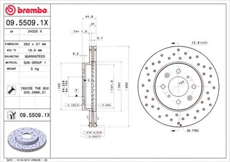 Тормозной диск BM 09. 5509. 1X - 09.5509.1X (BREMBO)