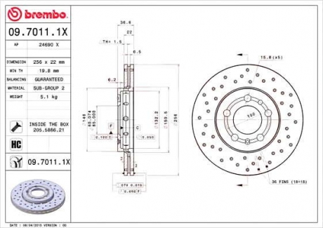 Тормозной диск BM 09. 7011. 1X - 09.7011.1X (BREMBO)