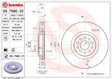 Тормозной диск BM 09. 7680. 21 - 09.7680.21 (BREMBO)