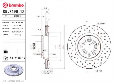 Тормозной диск BM 09. 7196. 1X - 09.7196.1X (BREMBO)