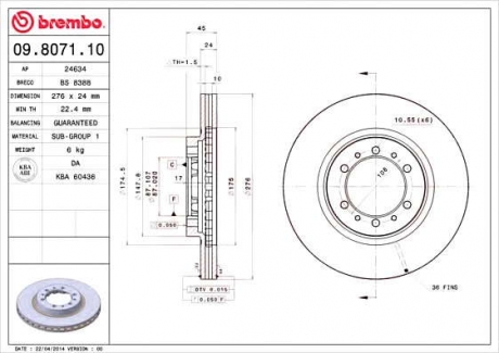 Тормозной диск BM 09. 8071. 11 - 09.8071.11 (BREMBO)