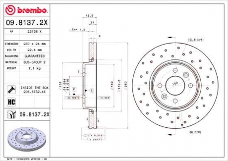 Тормозной диск BM 09. 8137. 2X - 09.8137.2X (BREMBO)
