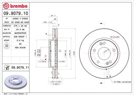 Тормозной диск BM 09. 9079. 11 - 09.9079.11 (BREMBO)