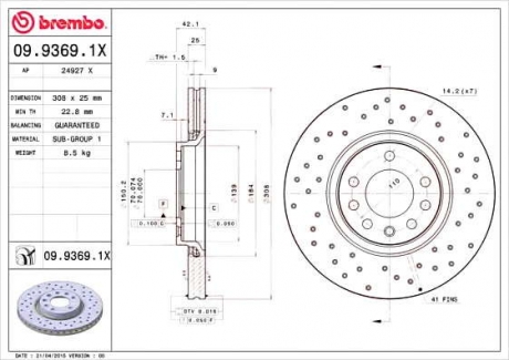 Тормозной диск BM 09. 9369. 1X - 09.9369.1X (BREMBO)