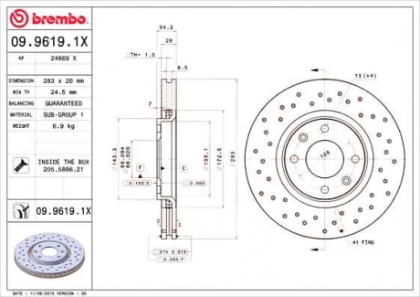 Тормозной диск BM 09. 9619. 1X - 09.9619.1X (BREMBO)