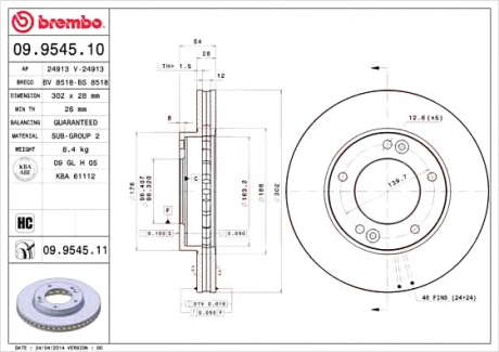 Тормозной диск BM 09. 9545. 11 - 09.9545.11 (BREMBO)