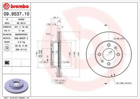 Тормозной диск BM 09. 9537. 10 - 09.9537.10 (BREMBO)