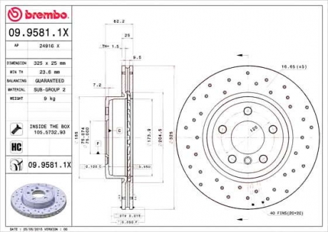 Тормозной диск BM 09. 9581. 1X - 09.9581.1X (BREMBO)