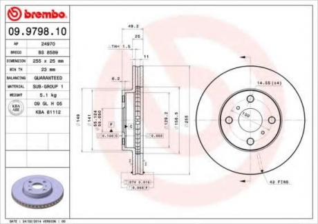 Тормозной диск BM 09. 9798. 10 - 09.9798.10 (BREMBO)