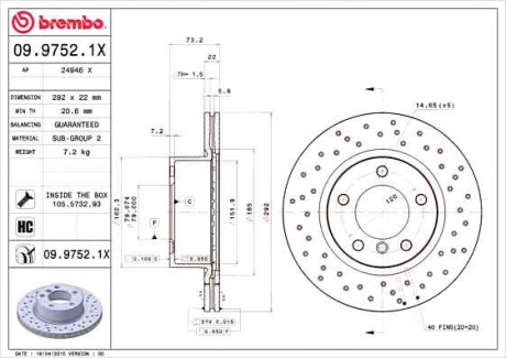 Тормозной диск BM 09. 9752. 1X - 09.9752.1X (BREMBO)