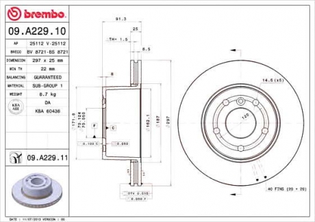Тормозной диск BM 09. A229. 11 - 09.A229.11 (BREMBO)