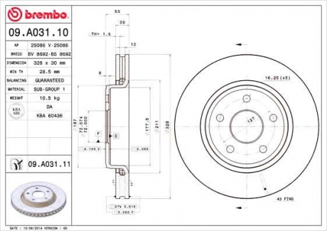 Тормозной диск BM 09. A031. 11 - 09.A031.11 (BREMBO)