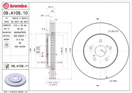 Тормозной диск BM 09. A109. 11 - 09.A109.11 (BREMBO)