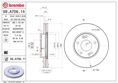 Тормозной диск BM 09. A706. 11 - 09.A706.11 (BREMBO)