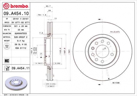 Тормозной диск BM 09. A454. 11 - 09.A454.11 (BREMBO)