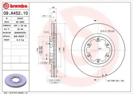 Тормозной диск BM 09. A452. 10 - 09.A452.10 (BREMBO)