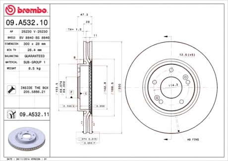 Тормозной диск BM 09. A532. 11 - 09.A532.11 (BREMBO)