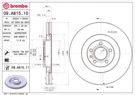 Тормозной диск BM 09. A815. 11 - 09.A815.11 (BREMBO)