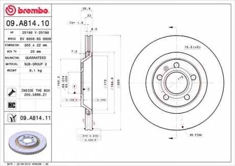 Тормозной диск BM 09. A814. 11 - 09.A814.11 (BREMBO)