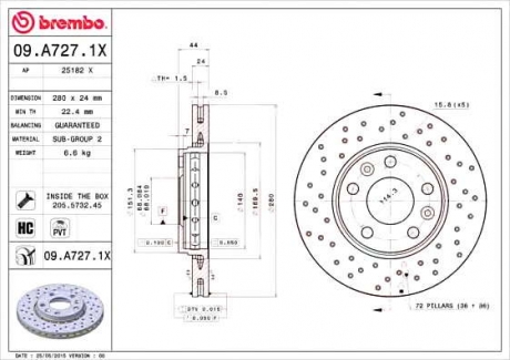 Тормозной диск BM 09. A727. 1X - 09.A727.1X (BREMBO)