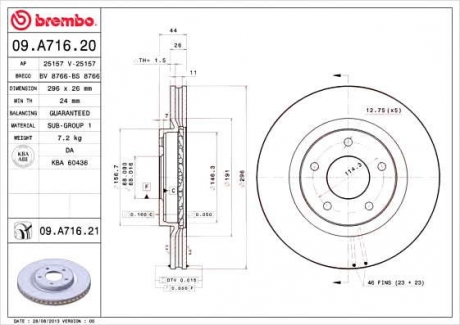 Тормозной диск BM 09. A716. 21 - 09.A716.21 (BREMBO)