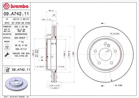 Тормозной диск BM 09. A742. 11 - 09.A742.11 (BREMBO)