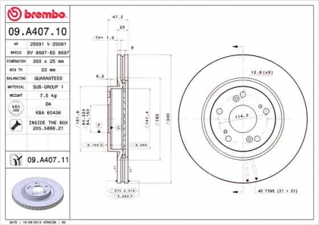 Тормозной диск BM 09. A407. 11 - 09.A407.11 (BREMBO)