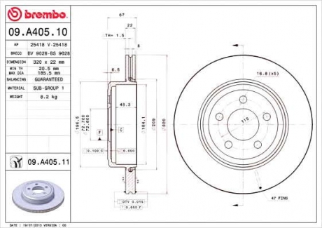 Тормозной диск BM 09. A405. 11 - 09.A405.11 (BREMBO)