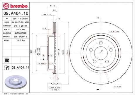 Тормозной диск BM 09. A404. 11 - 09.A404.11 (BREMBO)