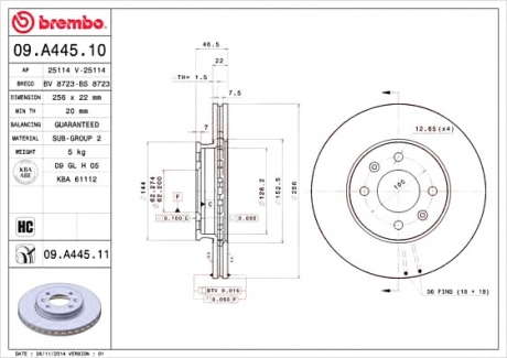 Тормозной диск BM 09. A445. 11 - 09.A445.11 (BREMBO)