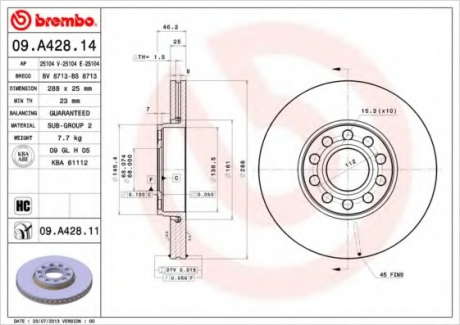 Тормозной диск BM 09. A428. 11 - 09.A428.11 (BREMBO)