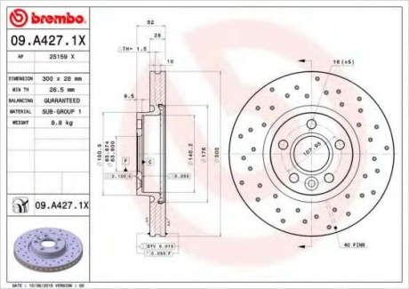 Тормозной диск BM 09. A427. 1X - 09.A427.1X (BREMBO)