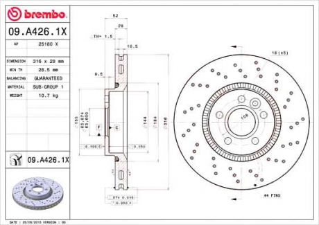 Тормозной диск BM 09. A426. 1X - 09.A426.1X (BREMBO)