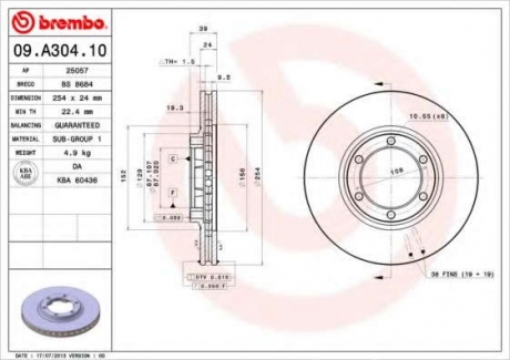 Тормозной диск BM 09. A304. 10 - 09.A304.10 (BREMBO)