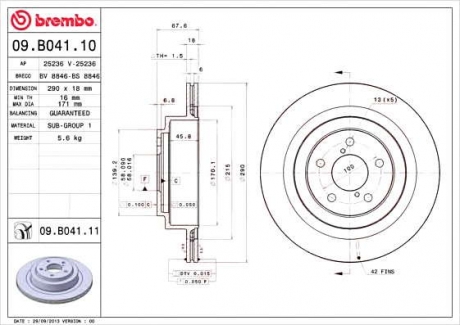 Тормозной диск BM 09. B041. 11 - 09.B041.11 (BREMBO)