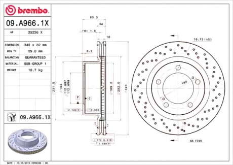 Тормозной диск BM 09. A966. 1X - 09.A966.1X (BREMBO)
