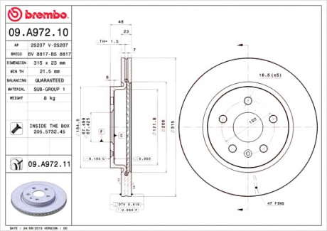 Тормозной диск BM 09. A972. 11 - 09.A972.11 (BREMBO)