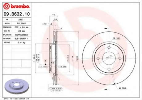 Тормозной диск BM 09. B632. 10 - 09.B632.10 (BREMBO)