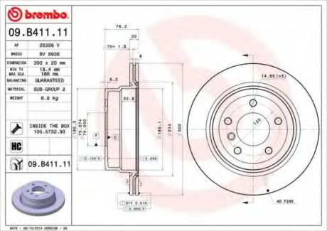 Тормозной диск BM 09. B411. 11 - 09.B411.11 (BREMBO)
