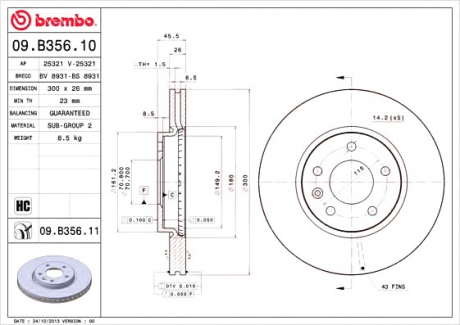 Тормозной диск BM 09. B356. 11 - 09.B356.11 (BREMBO)