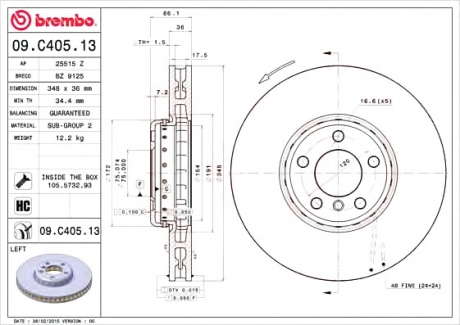 Тормозной диск BM 09. C405. 13 - 09.C405.13 (BREMBO)