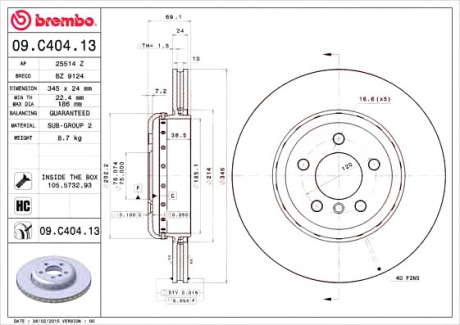 Тормозной диск BM 09. C404. 13 - 09.C404.13 (BREMBO)