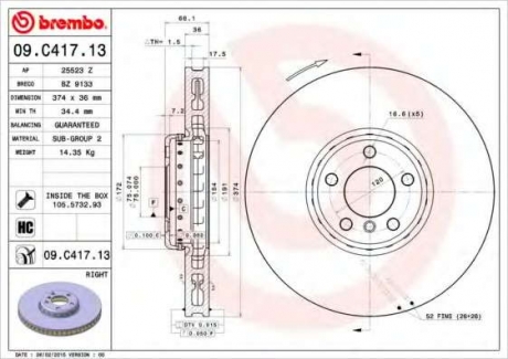 Тормозной диск BM 09. C417. 13 - 09.C417.13 (BREMBO)