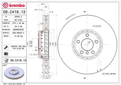 Тормозной диск BM 09. C416. 13 - 09.C416.13 (BREMBO)