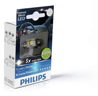 Лампа вспомогат. освещения T10, 5x38 12V SV8. 5-8 (10, 5x38) Vision LED 4 000 K(пр-во Philips) Philips - 128584000KX1 (PHILIPS)
